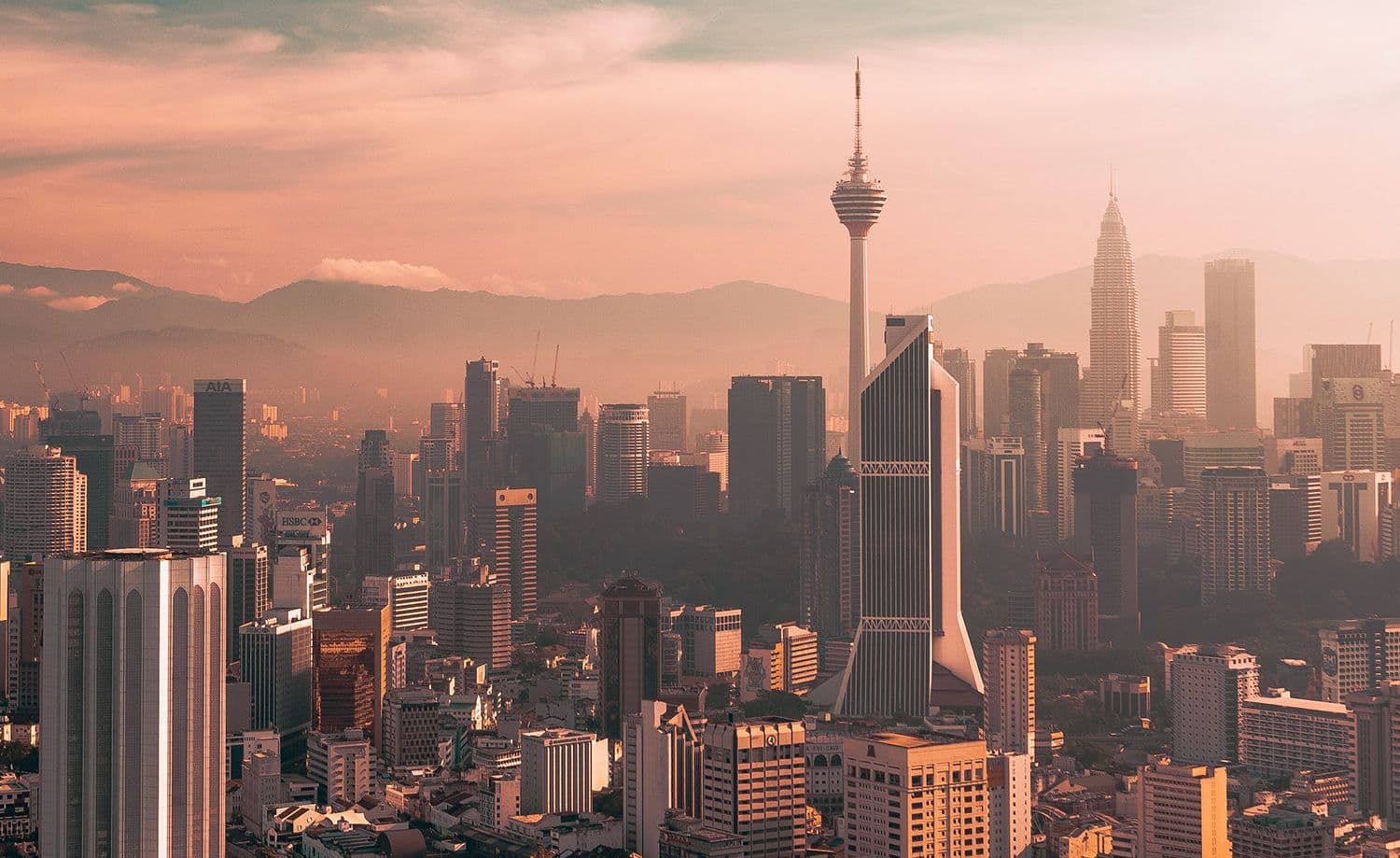 Kuala Lumpur skyline with KL Tower and the Petronas Twin Towers in Malaysia